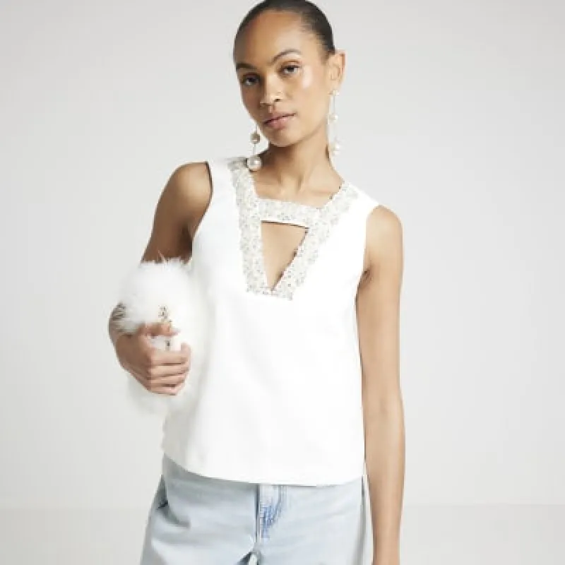 White diamante trim detail top sold by River Island