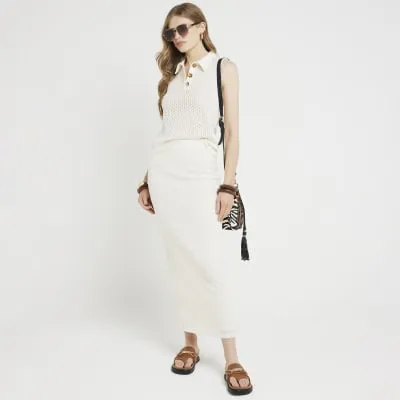 Cream Crochet Midi Skirt sold by River Island