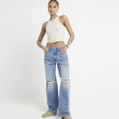 Beige ribbed stripe crop tank top sold by River Island