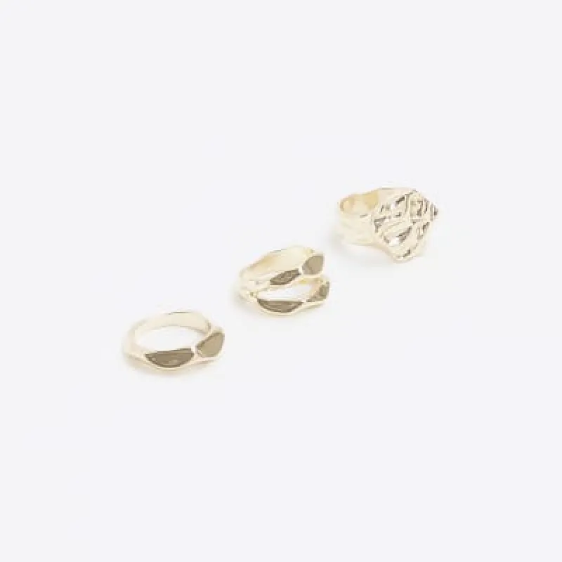 Gold Hammered Rings Multipack sold by River Island