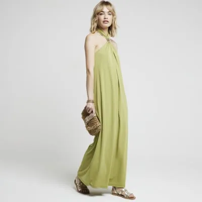 Lime green halter neck shift maxi dress sold by River Island
