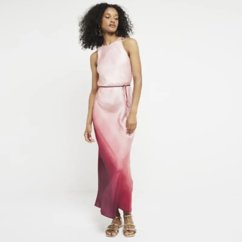 Pink belted ombre slip maxi dress sold by River Island