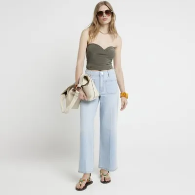 Blue Pocket Front Wide leg Crop Jeans sold by River Island