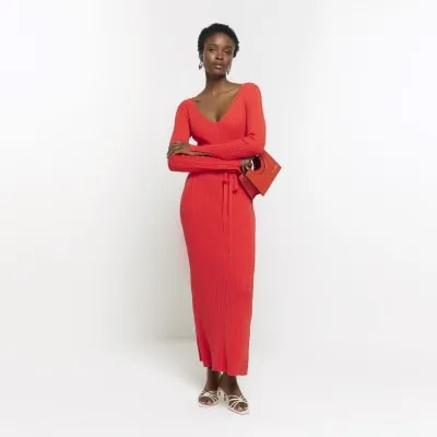 Red knit rib jumper maxi dress sold by River Island