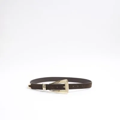 Brown Suede Chunky Buckle Belt sold by River Island