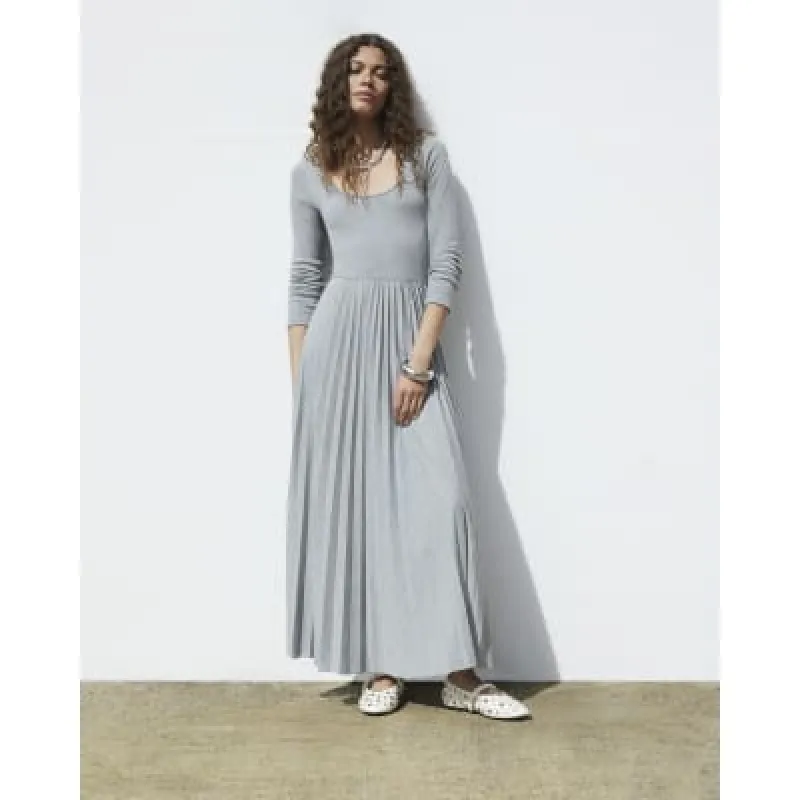 Grey ribbed pleated skater maxi dress sold by River Island
