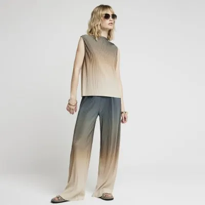 Green Ombre Plisse Wide Leg Trousers sold by River Island