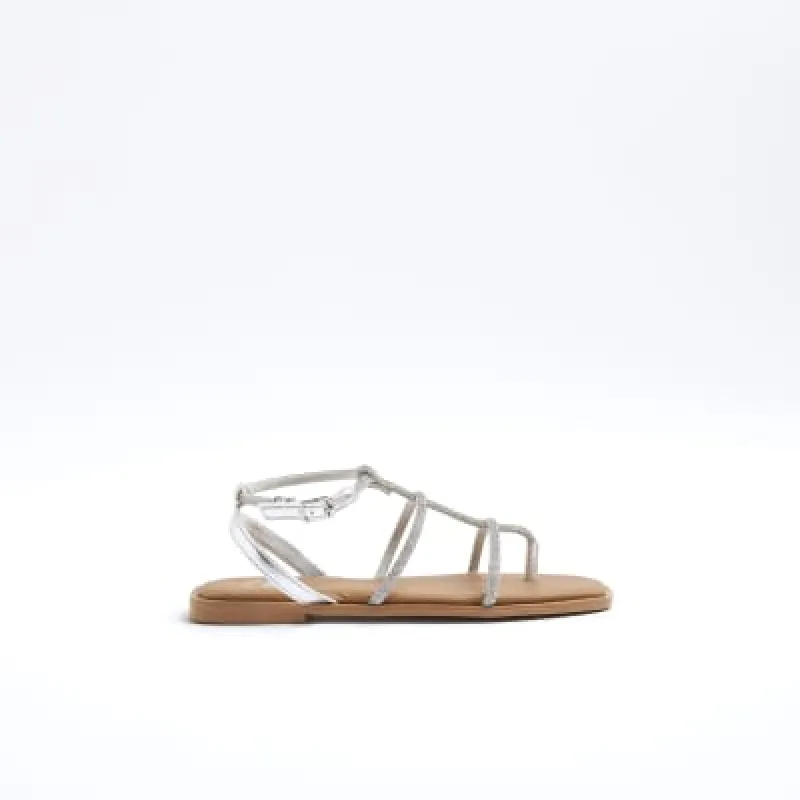 Silver diamante strappy sandals sold by River Island