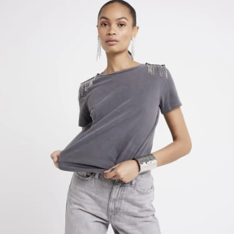 Black washed diamante embellished t-shirt sold by River Island