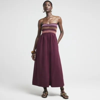 Red Shirred Bandeau Midi Dress sold by River Island