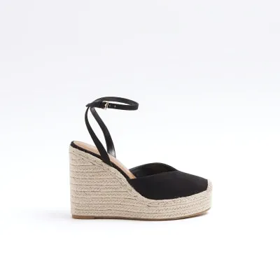 Black espadrille heeled wedge sandals sold by River Island