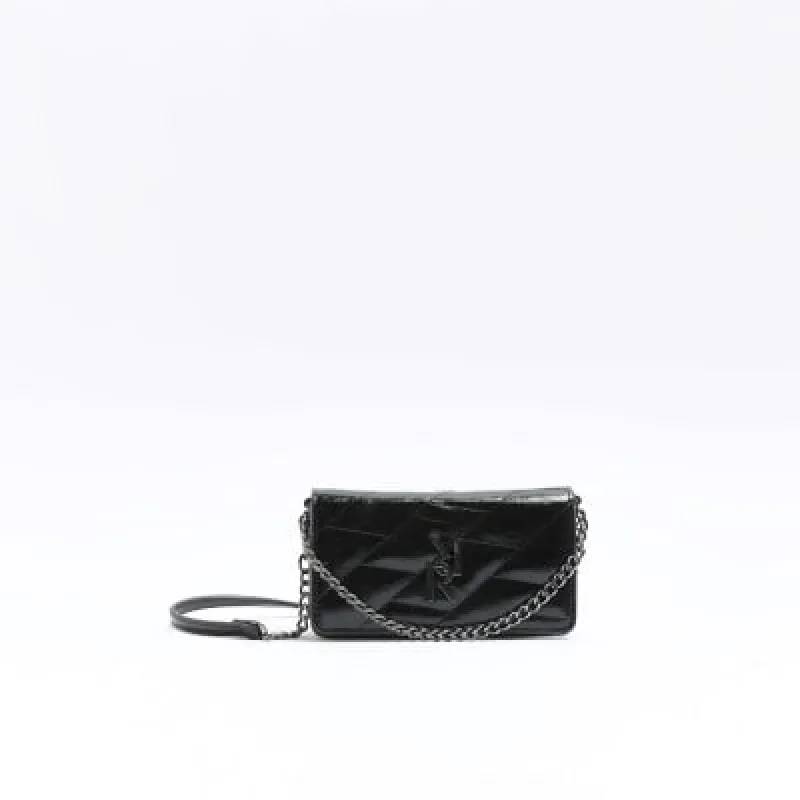 Black quilted chain cross body bag sold by River Island