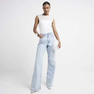 Cream Mesh Sweetheart Bodysuit sold by River Island