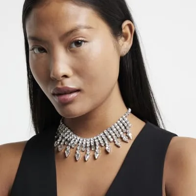 Silver diamante collar necklace sold by River Island