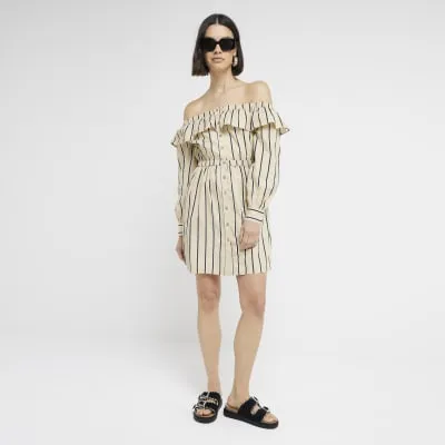 Yellow stripe bardot smock mini dress sold by River Island