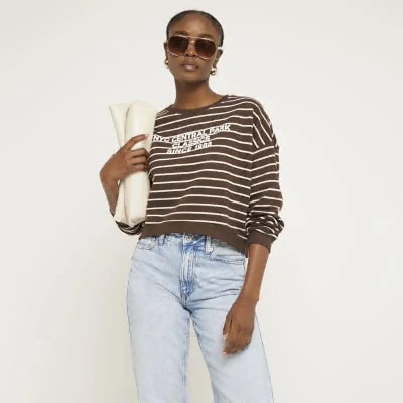 Brown stripe NYC crop sweatshirt sold by River Island
