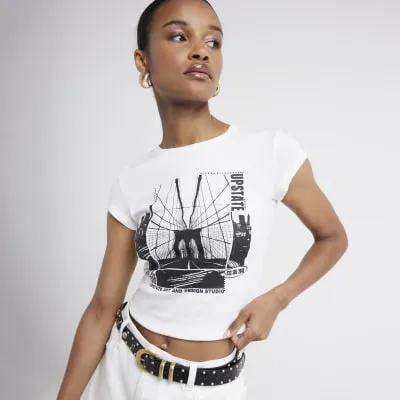 White Upstate Graphic Shrunken T-shirt sold by River Island