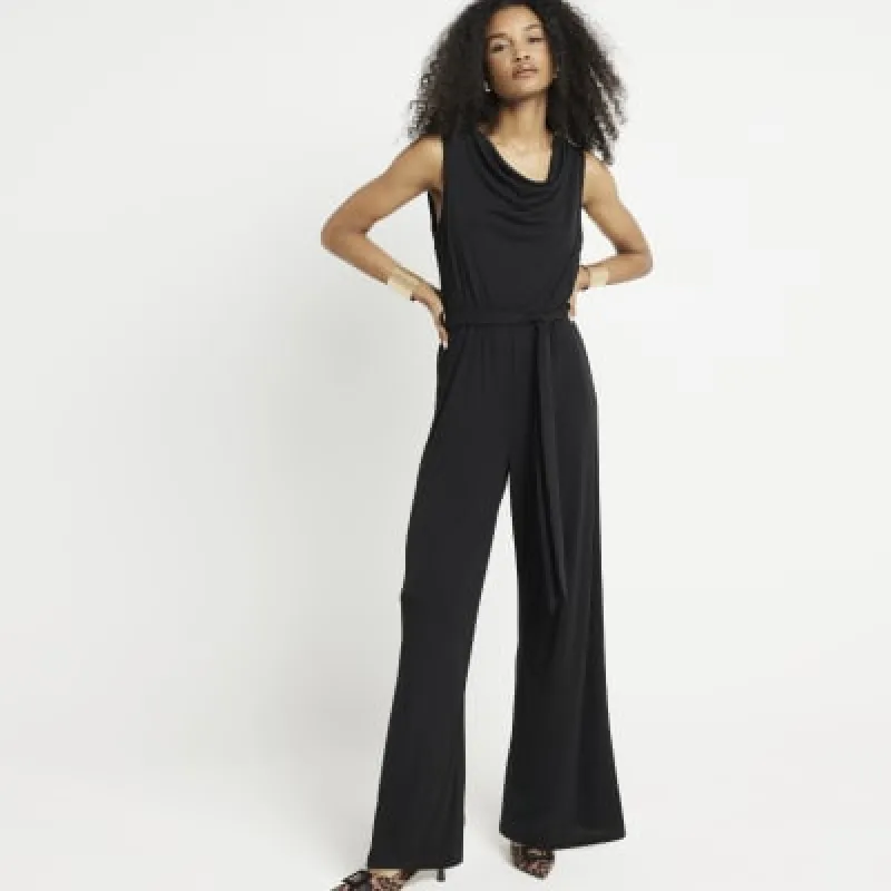 Black cowl neck belted jumpsuit sold by River Island