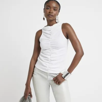 White textured ruched tank top sold by River Island