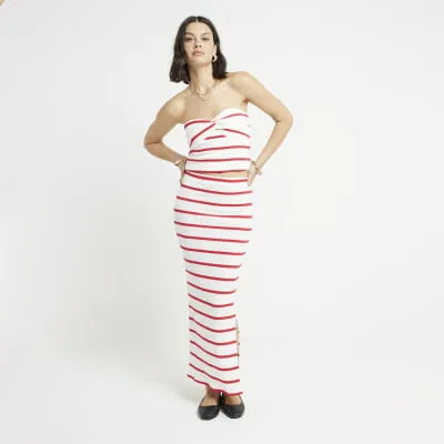 Red Ribbed Stripe Midi Skirt sold by River Island