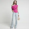 Pink off shoulder drape top sold by River Island