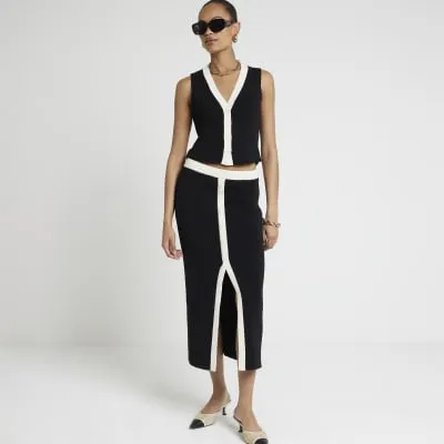 Black knit taped waistcoat sold by River Island