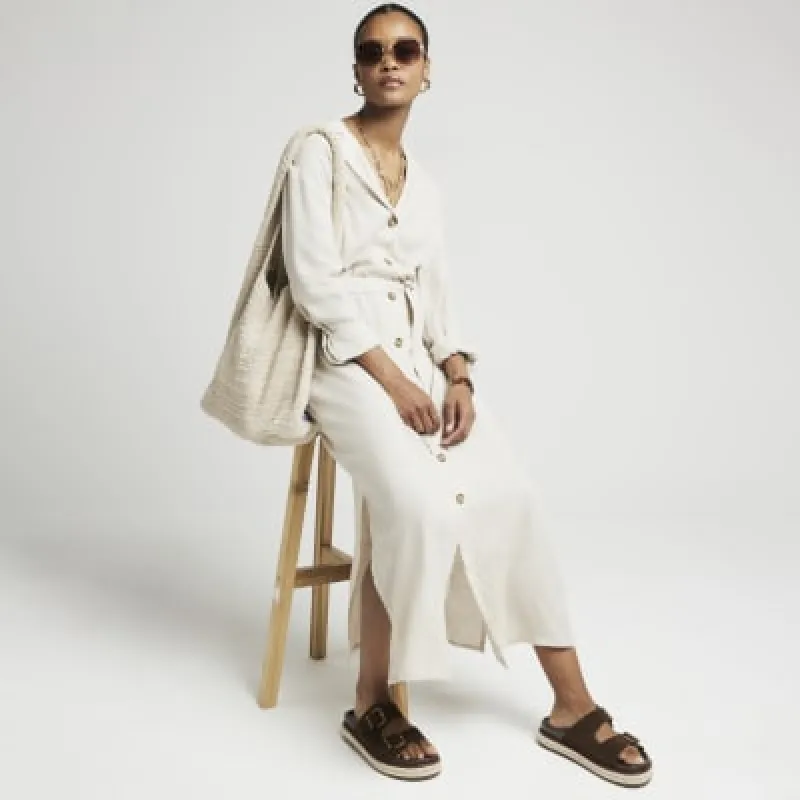 Beige linen maxi shirt dress sold by River Island