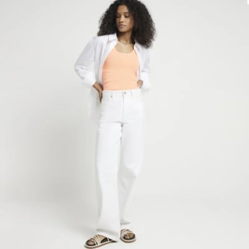 Orange fluorescent scoop neck vest top sold by River Island