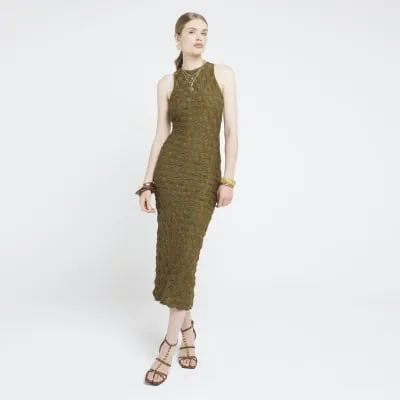 Khaki textured bodycon midi dress sold by River Island