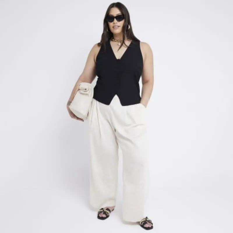 Plus Cream Wide Leg Stripe Trousers sold by River Island