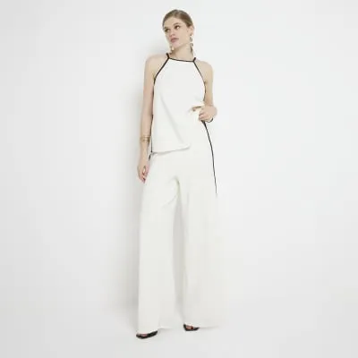 Cream Taped Wide Leg Trousers sold by River Island