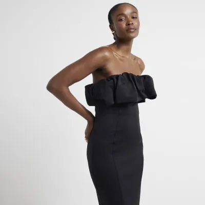 Black bandeau bodycon midi dress sold by River Island