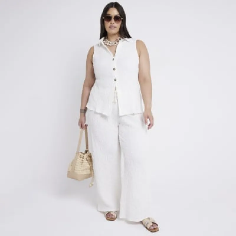 Cream Textured Wide Leg Trouser made by River Island