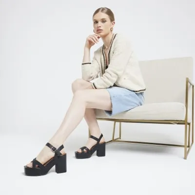 Black Cross Strap Platform Sandals sold by River Island