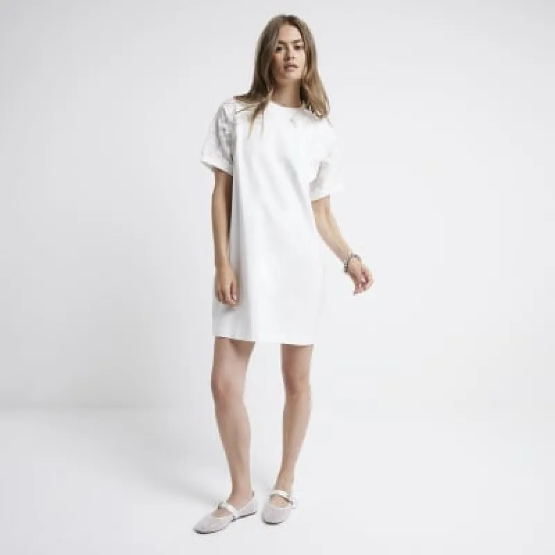 White flower lace sleeve t-shirt mini dress sold by River Island