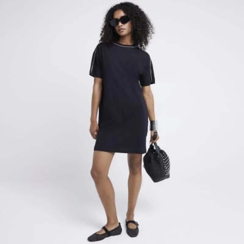 Black Diamante Trim T-shirt Mini Dress sold by River Island