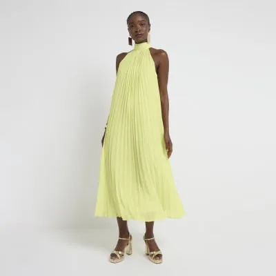 Yellow plisse halter neck shift maxi dress sold by River Island