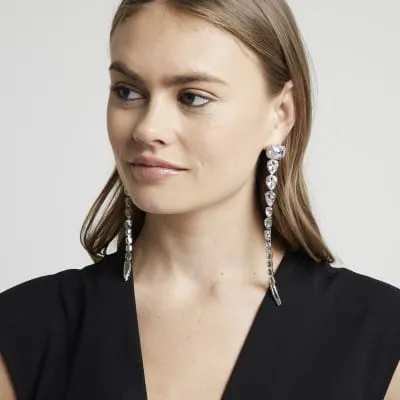 Silver diamante drop earrings sold by River Island