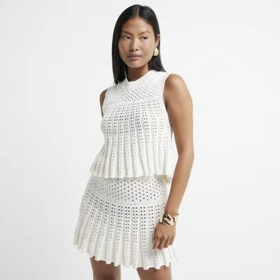 Petite White Crochet Sleeveless Top sold by River Island