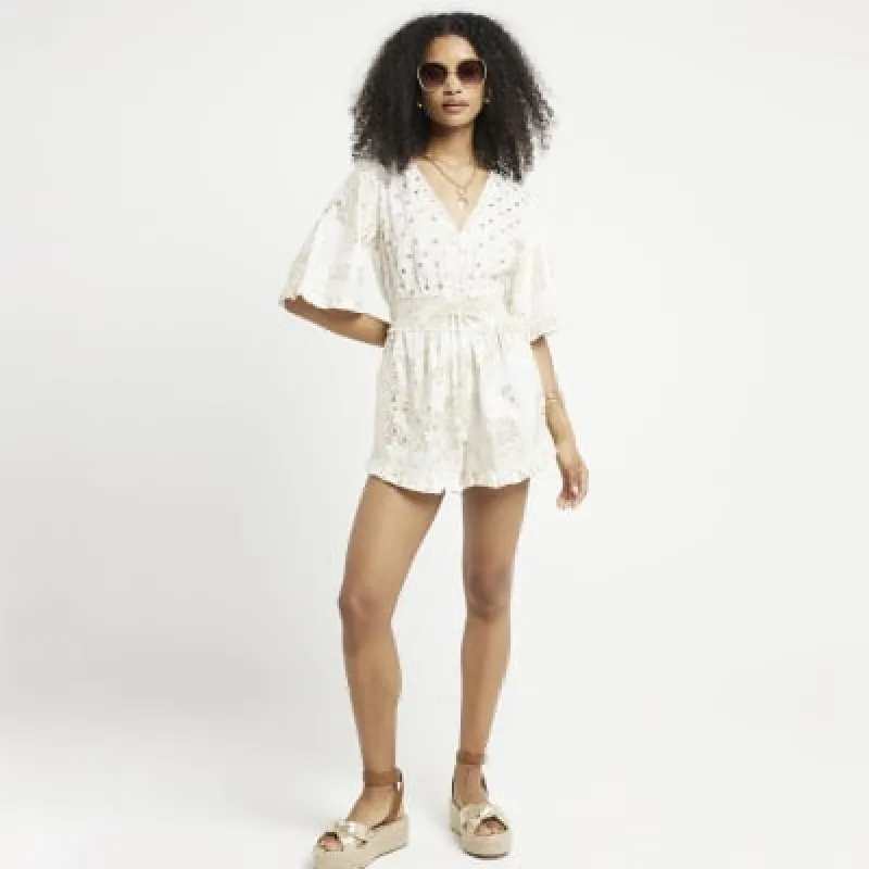 Cream paisley embellished playsuit sold by River Island