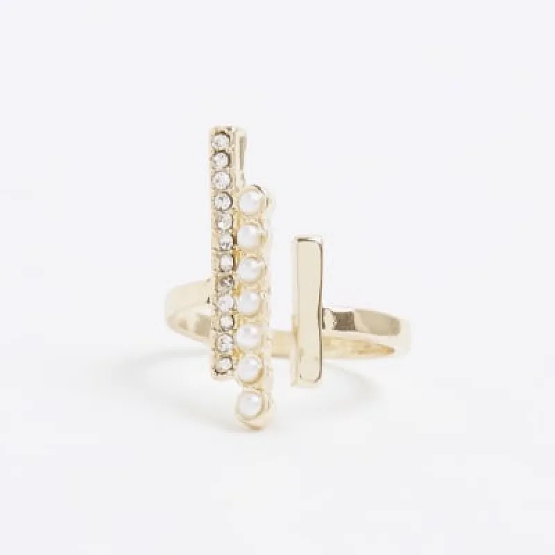 Gold Pearl Open Band Ring sold by River Island