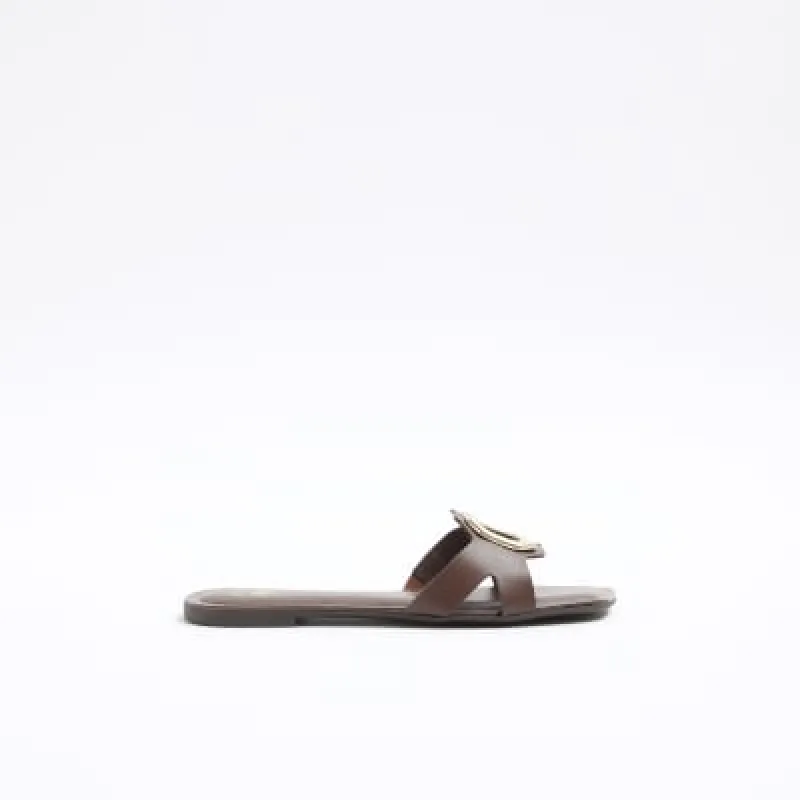 Brown leather mule flat sandals sold by River Island