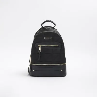 Black Quilted Zip Backpack sold by River Island