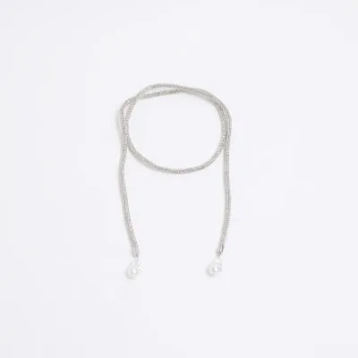 Silver Pearl Wrap Necklace sold by River Island