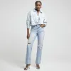 Blue high waisted ripped stove straight jeans sold by River Island