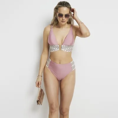 Pink elastic plunge bikini top sold by River Island