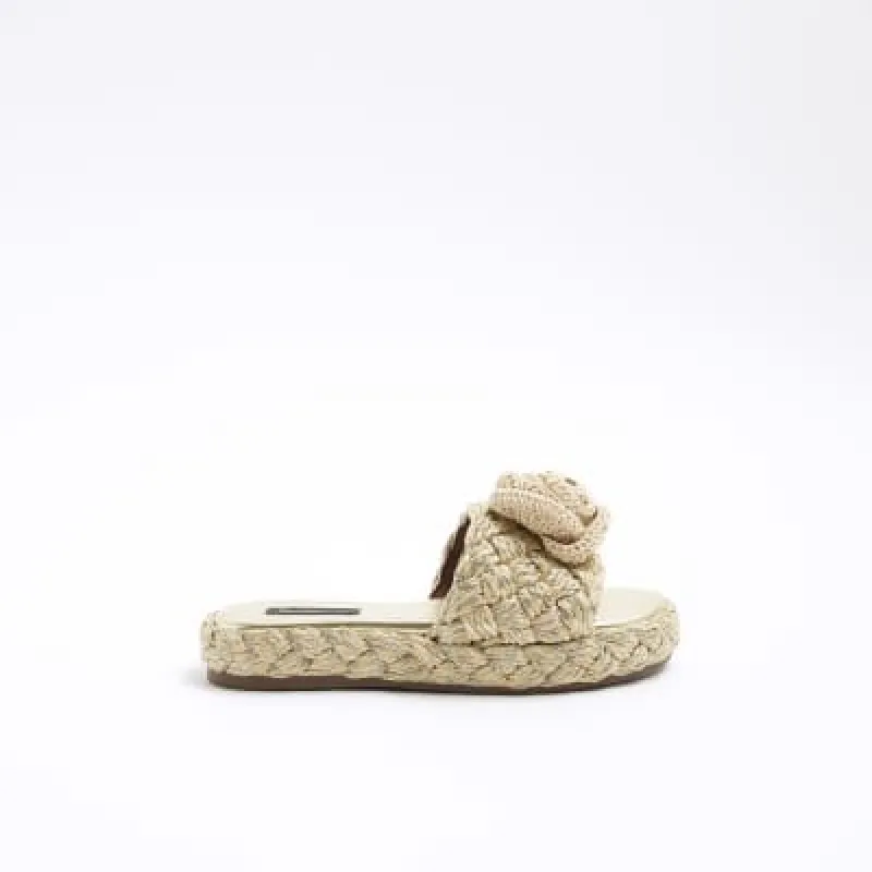 Gold Crochet Flower Flatform Sandals sold by River Island