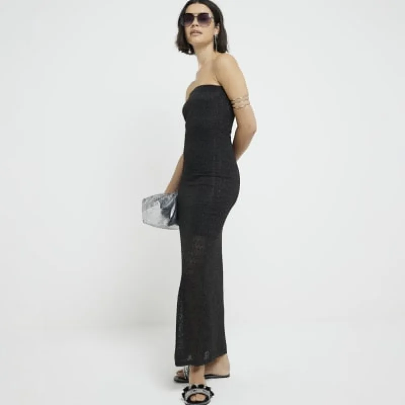 Black knitted glitter bandeau maxi dress sold by River Island