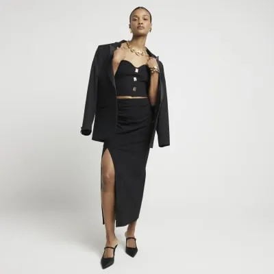 Black Ruched Side Midi Skirt sold by River Island