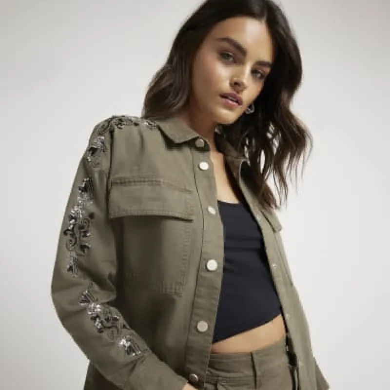 Khaki Embellished Shirt sold by River Island